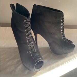 Rock & Republic Black Lace-Up Peep Toe Stiletto Ankle Boots